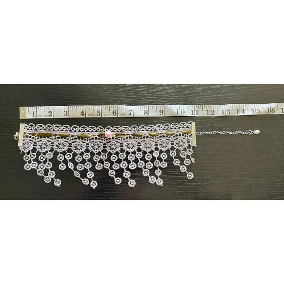 Handmade Upcycled Vintage Lace Choker with Dangling Lace Medallions - Picture 4 of 5